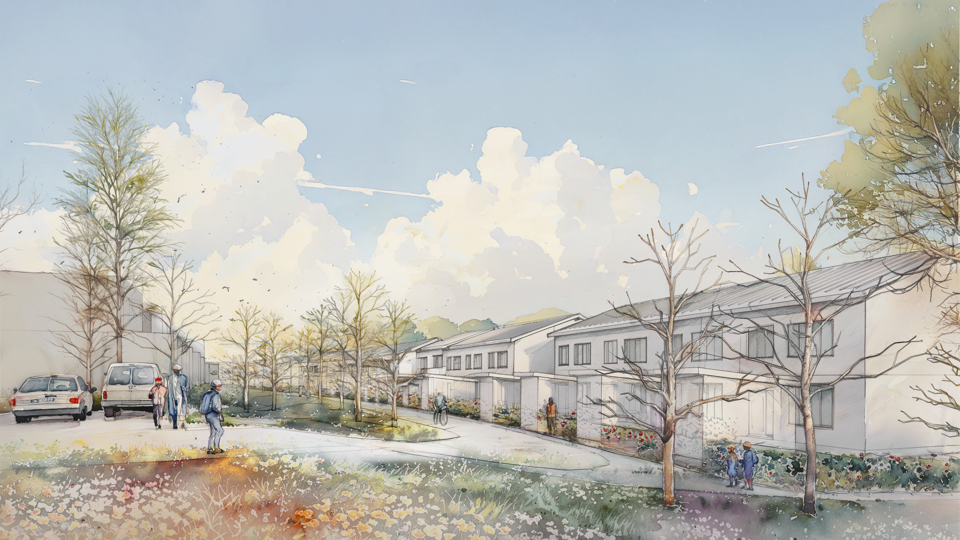 Förslag på nya radhus längs med Nälstastråket.