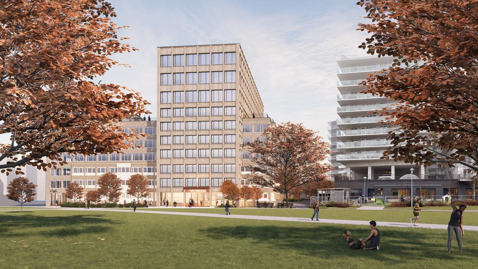 Illustration av planförslaget sett från Trekantsparken.