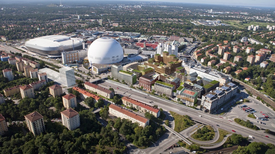 Flygfotografi över Globenområdet.