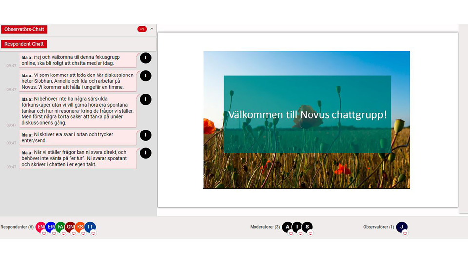 Skärmklipp på inledande konversation från digital chattgrupp med ungdomar i den tidiga dialogen (november 2021).