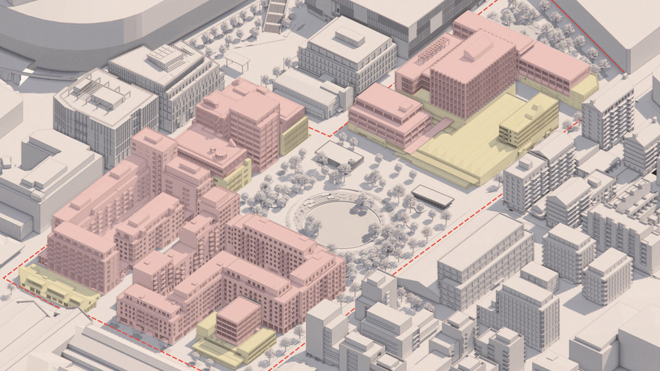 Flygbild i 3D över detaljplaneområdet. Illustration: Kjellander Sjöberg