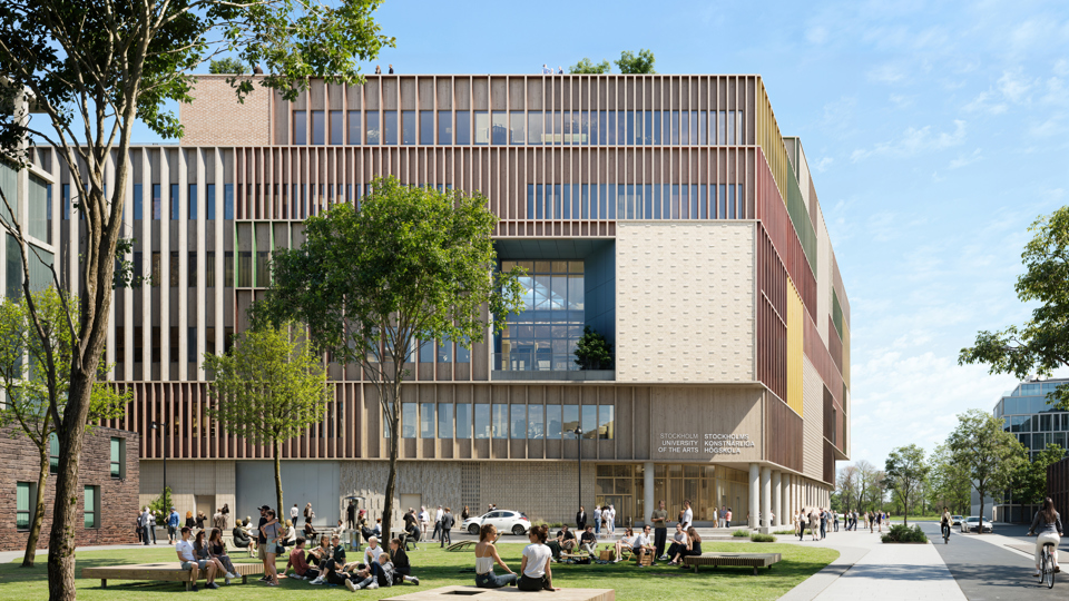 Visionsbild SKH mot Äppelparken. Illustration Atrium Ljungberg AIX Arkitekter.