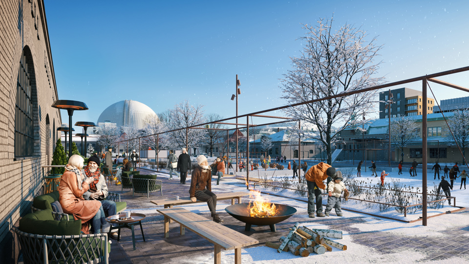 Visionsbild för målet om nära och levande folkliv, illustration Nyréns arkitekter.