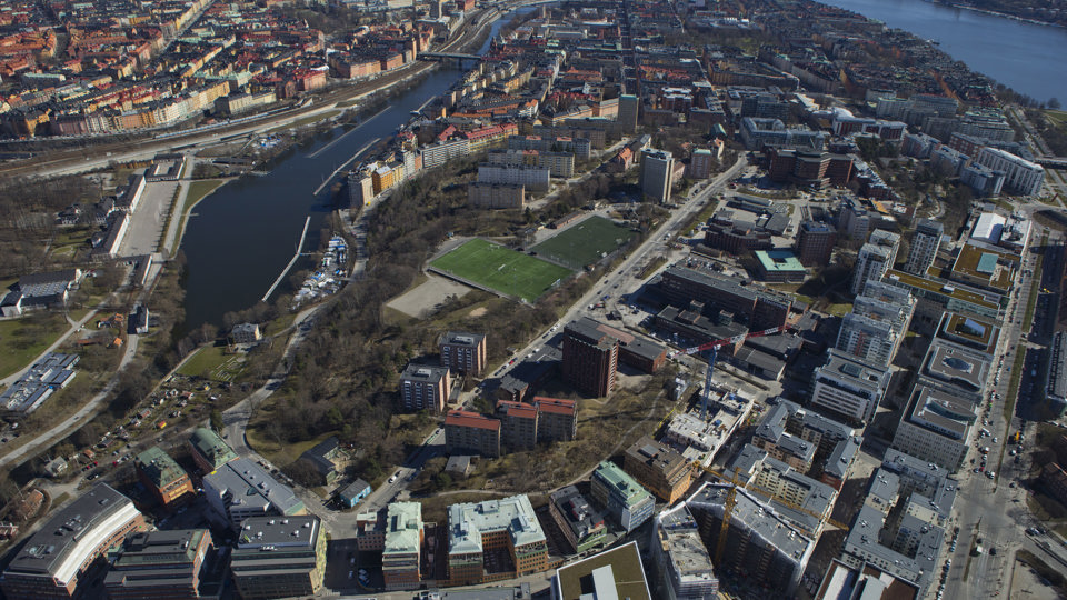 Flygvy över Stadshagen, fotografi.