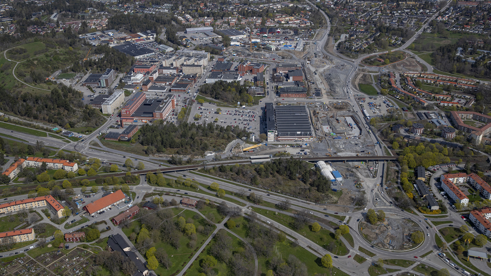 Flygvy över området kring Vinsta, fotografi.