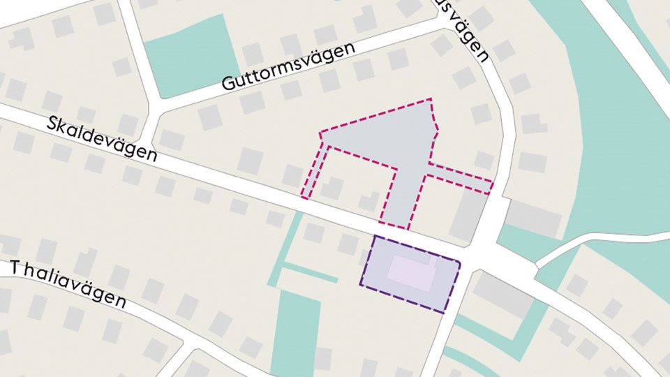 Karta med planområde och grönområde i Olovslund markerat.