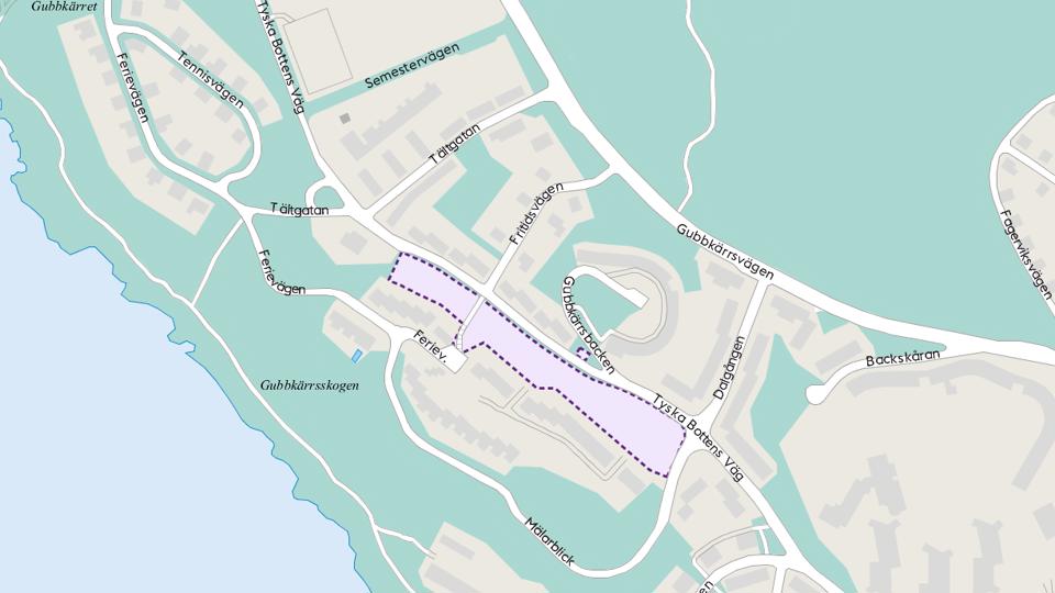 Område markerat med lila färg, illustration.