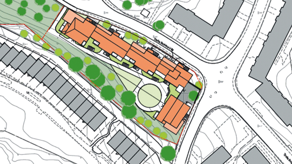 Hus ovanifrån sett, illustration.