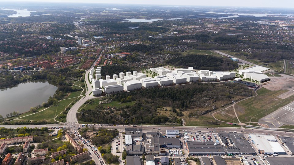 Fotomontage över nya stadsdelen vid Linta Gårdsväg, vy från öster. 
