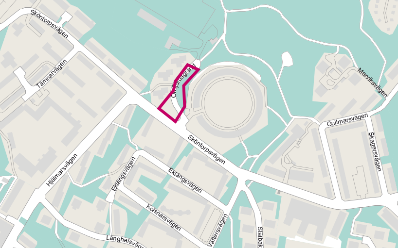 Kartbild med planområdet markerat i rosa