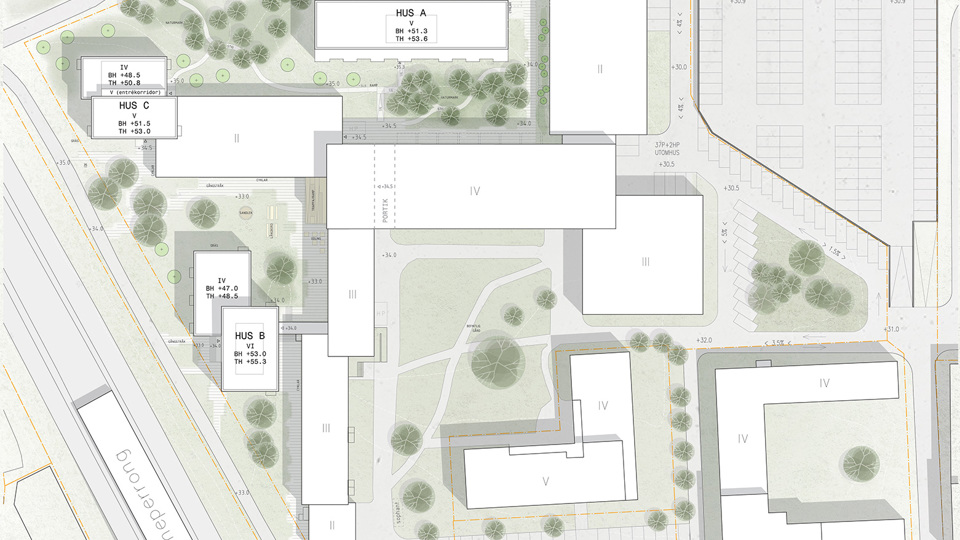 Illustrationsplan över föreslagen bebyggelse,.