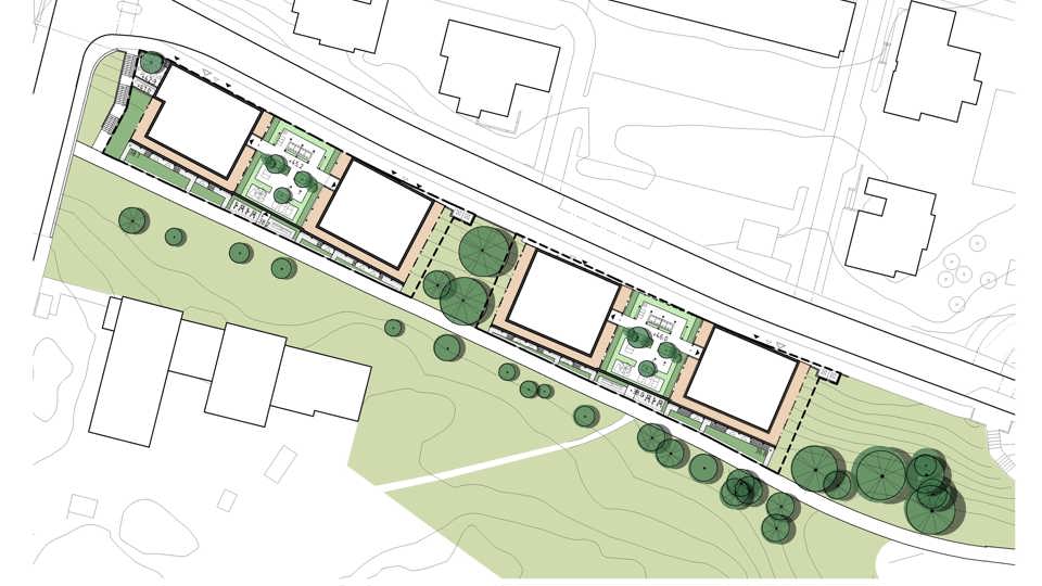 Park med grönområde och träd. Illustration.