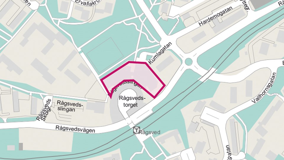 En karta där projektområdet är markerad med en rosa linje.