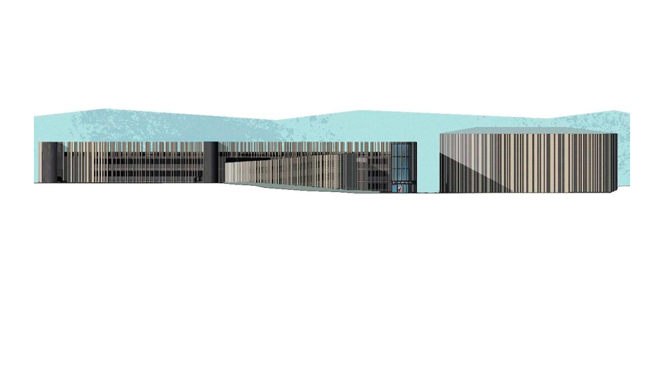 Illustration av fördelningsstationen och parkeringshuset. 