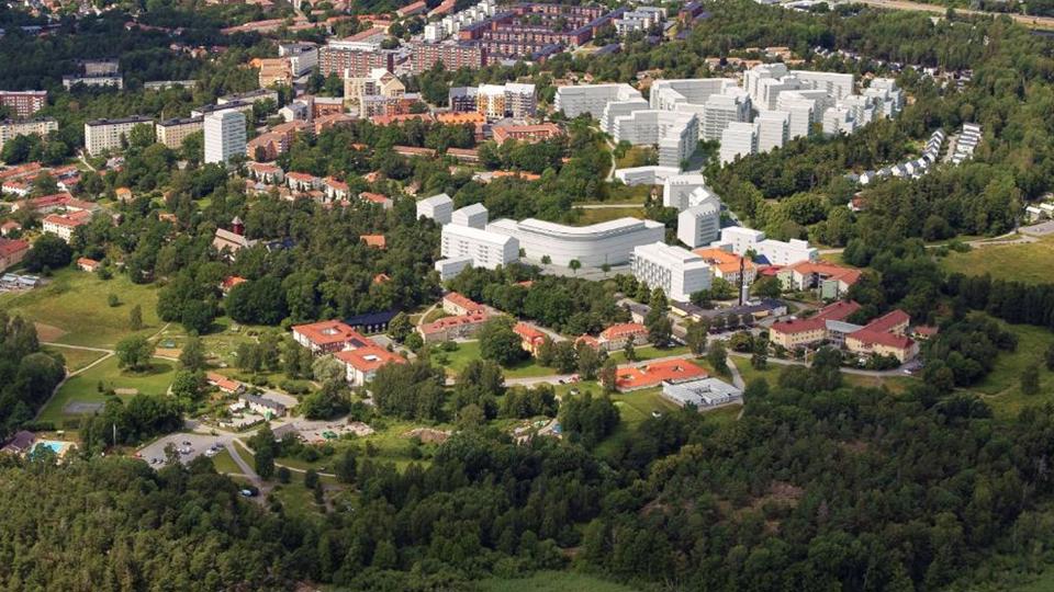 Vy över området med ny bebyggelse, montage.