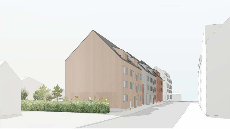 Illustration av föreslagen ny fyravånings bostadshus. 