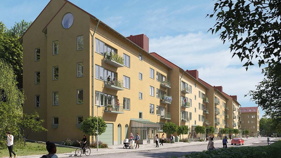 Perspektivbild möjlig utformning av ny bebyggelse längs Blommensbergsvägen 