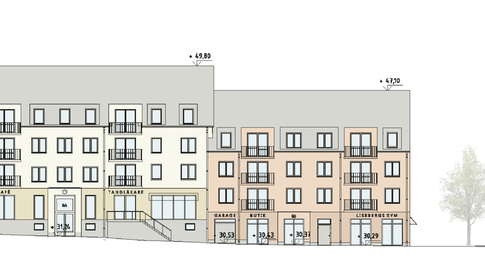 Illustration, elevation längs Götalandsvägen.