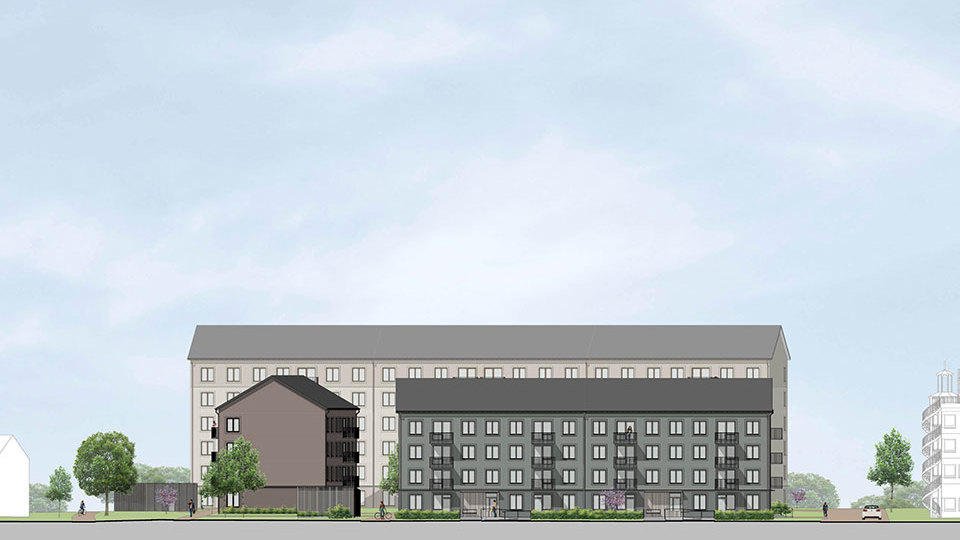 Illustration av flerbostadshusens fasader.