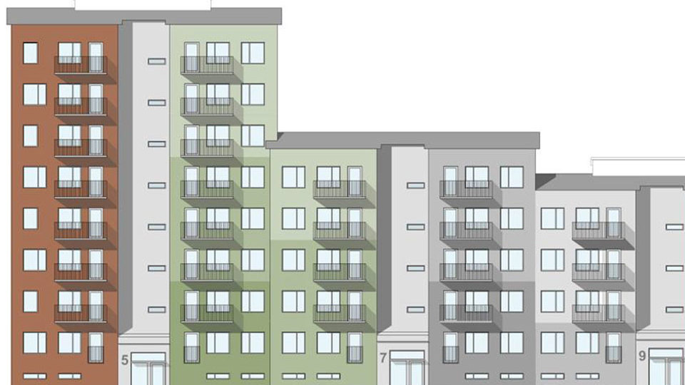Fasader i olika färger, illustration.