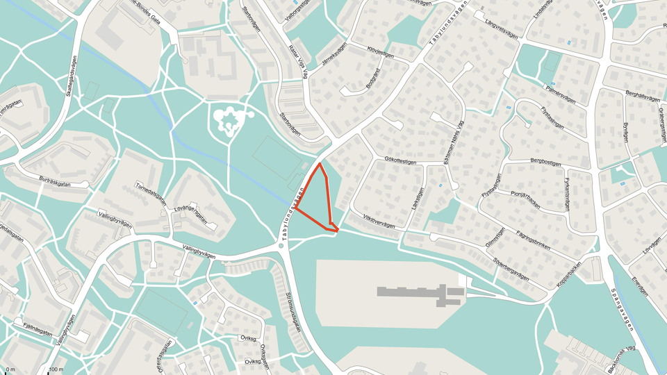 Karta med område markerat, illustration.