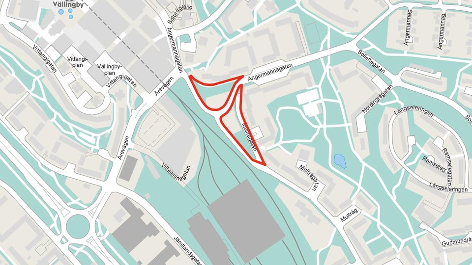 Karta över området, ungefärligt planområde markerat med röd linje.