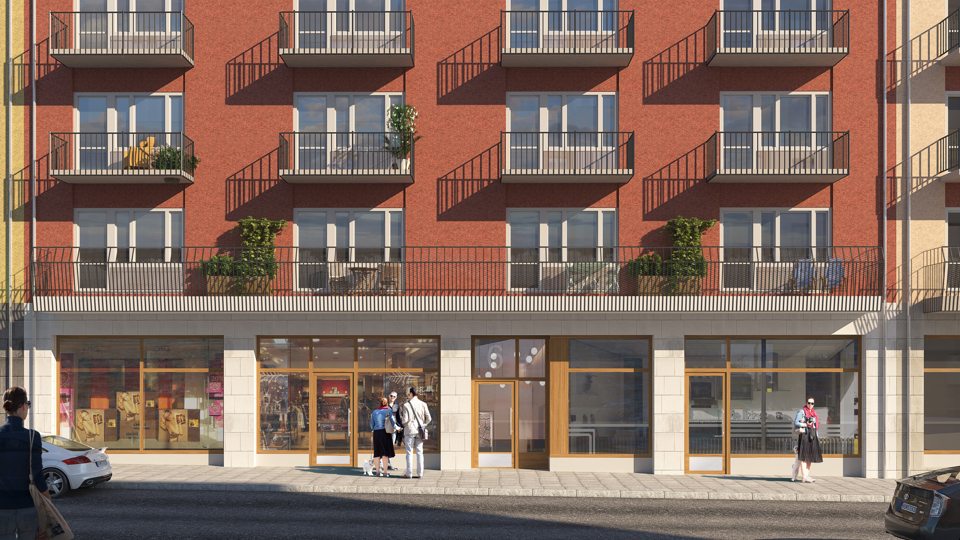 Tegelfasader på Finlandsgatan i Akalla, Saima, illustration.