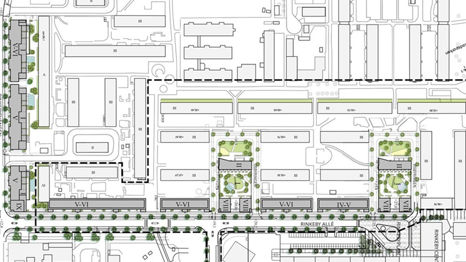 Situationsplan över de nya byggnadernas placering., illustration.
