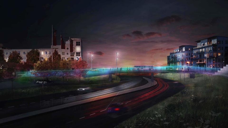 Bron mellan Rinkeby och Stora Ursvik, tagen på natten.