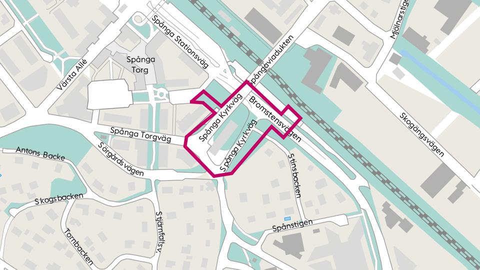 Karta över Solhem där planområdet är markerat.