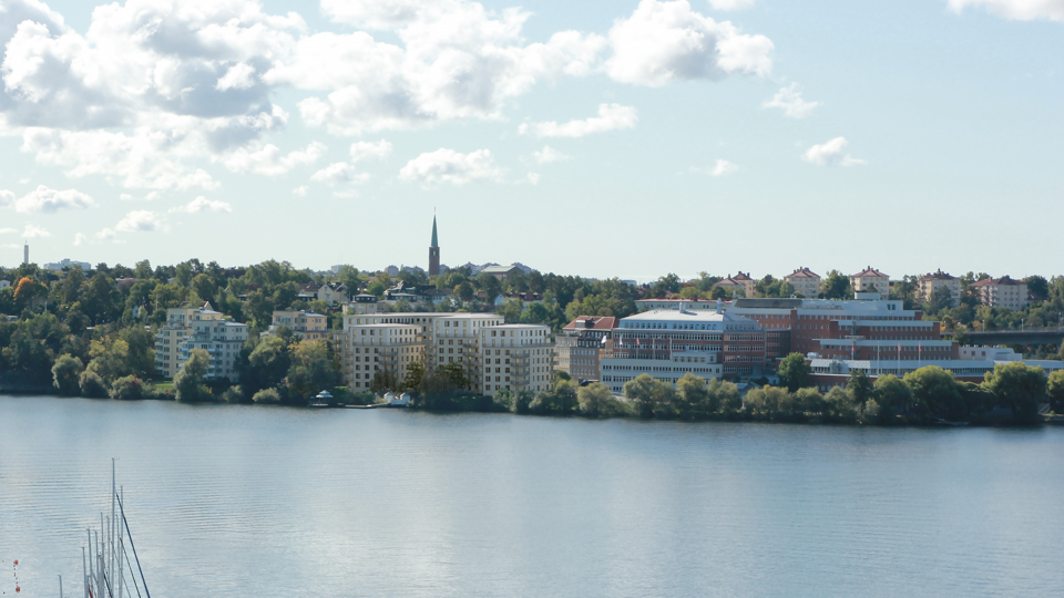 Visionsbild av vyn från Tranebergsbron. 