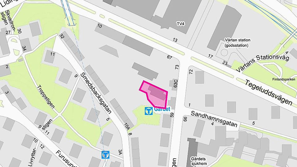 Karta med planområdet inringat i rött.