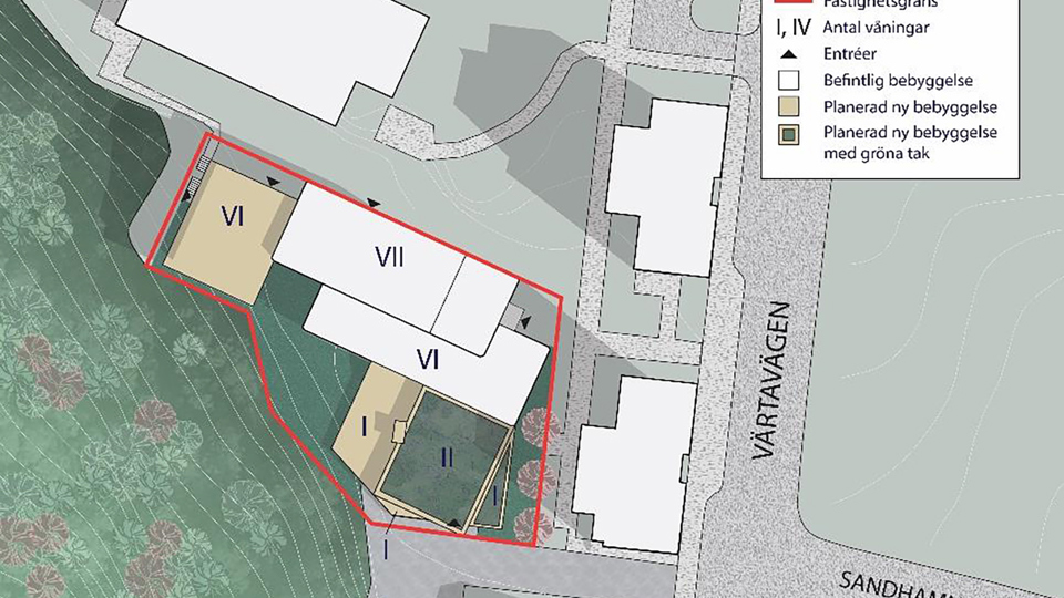 Illustrationsplan över byggnaderna uppifrån.