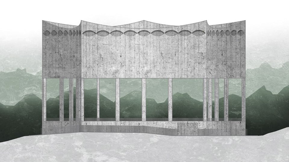 Byggnad i betong dekoration, ett lansettformat mönster i relief. Illustration