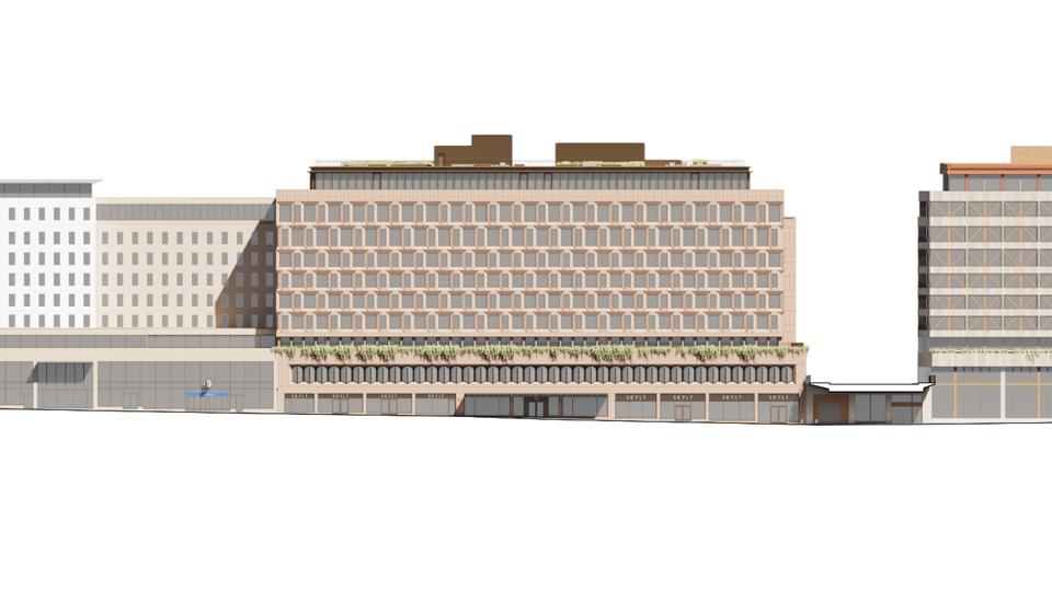 Fasadillustration som visar planförslagets fasad mot Sveavägen