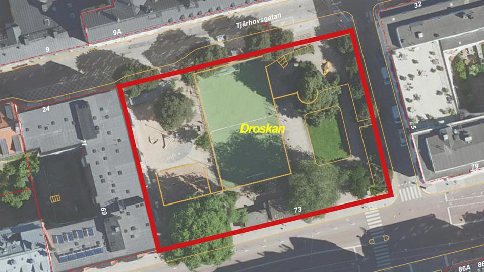 Karta över kvartersparken Droskan på Södermalm