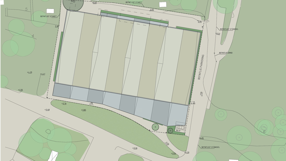 Illustration av tennishallen uppifrån.