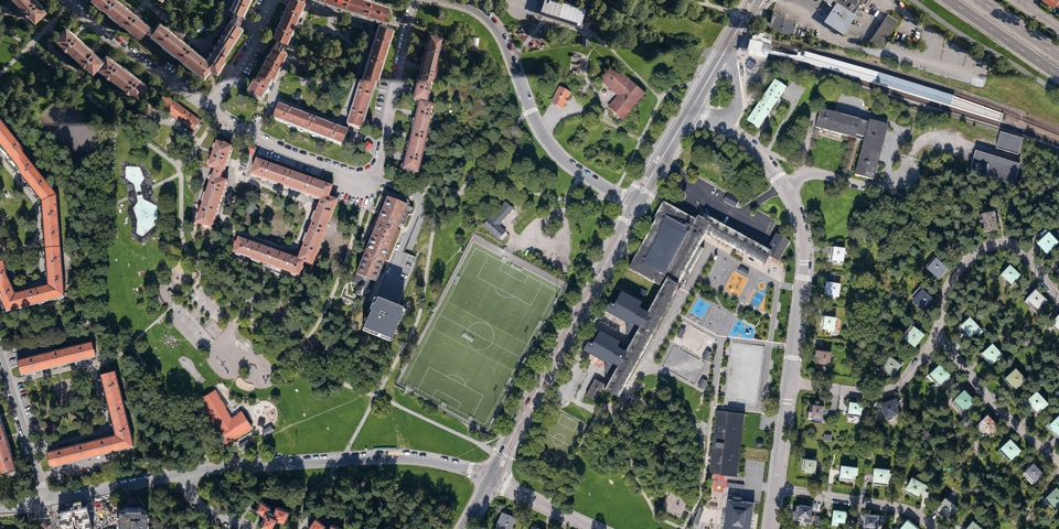Flygfoto över Blackebergsvägen.