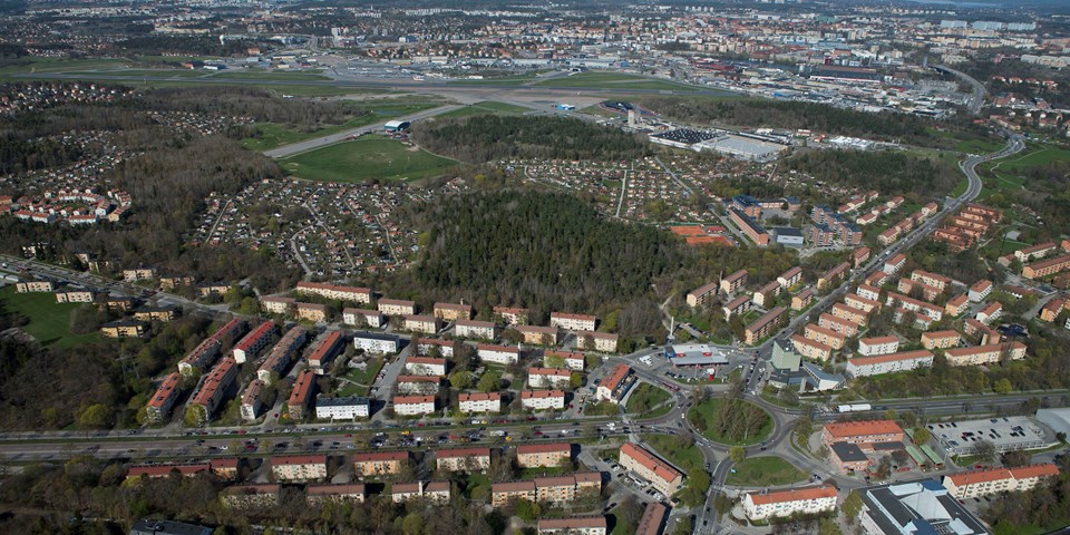 Flygfoto över stadsutvecklingsområdet.