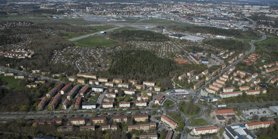Flygfoto över stadsutvecklingsområdet.