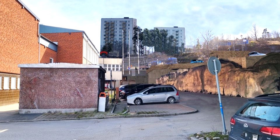 Illustration av platsen utan parkeringsdäck.