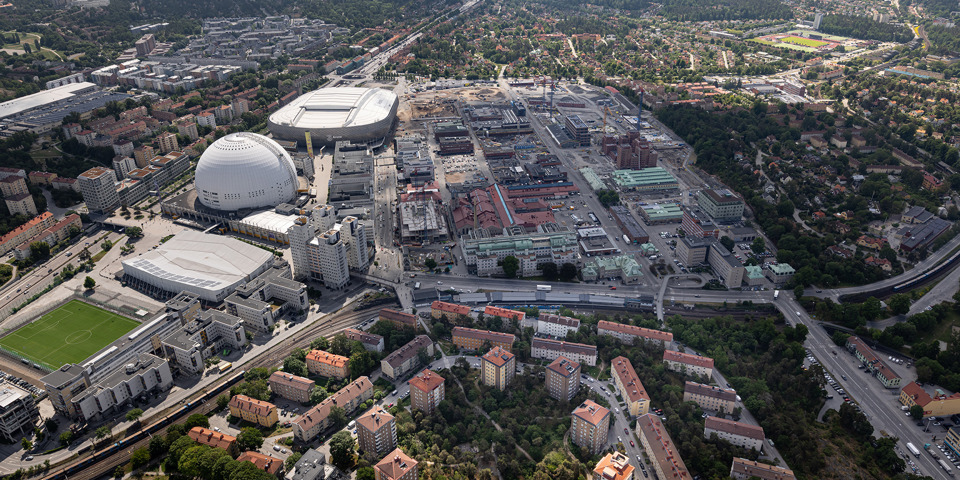 Flygbilder över Söderstaden tagen i juni 2026. Foto: Stockholms stad