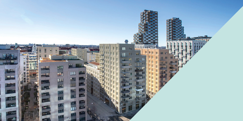 Vy över område med nybyggda fastigheter