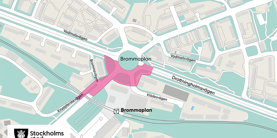Brommaplan och gatorna runtomkring Brommaplan. Karta.