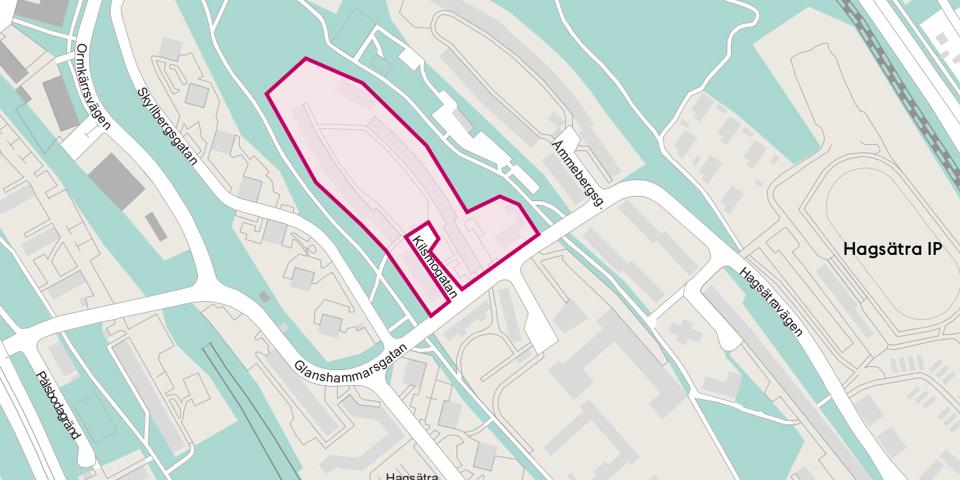 Planområde markerat i rosa. 
