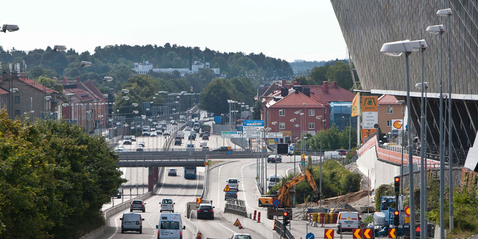 Vy över motorväg vid Arenakopplet.