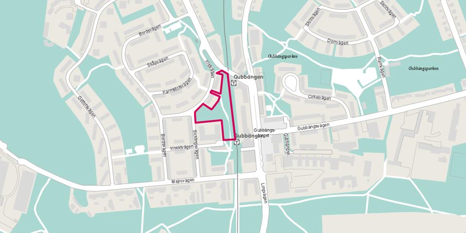 Karta över Gubbängen med planområdet markerat.