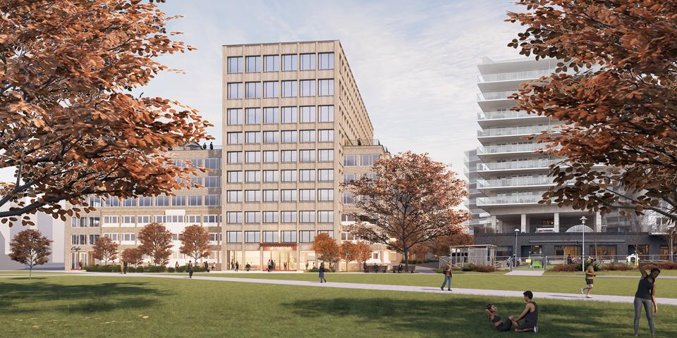 Illustration av planförslaget sett från Trekantsparken.