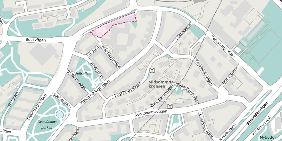 Karta över Midsommarkransen med planområdet markerat