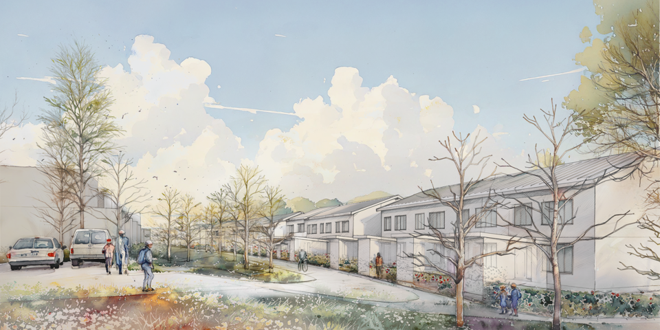 Förslag på nya radhus längs med Nälstastråket.